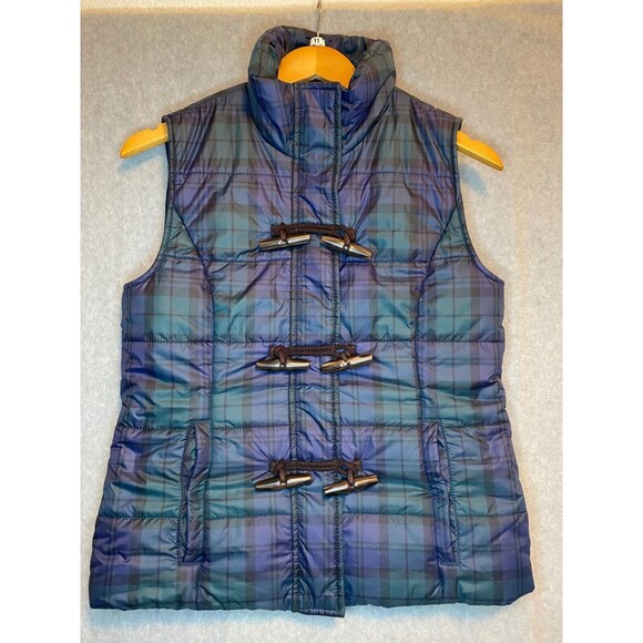 Tommy Hilfiger Puffer Vest Women's XS Multicolor Plaid Toggles Mock Neck Pockets - Picture 1 of 15
